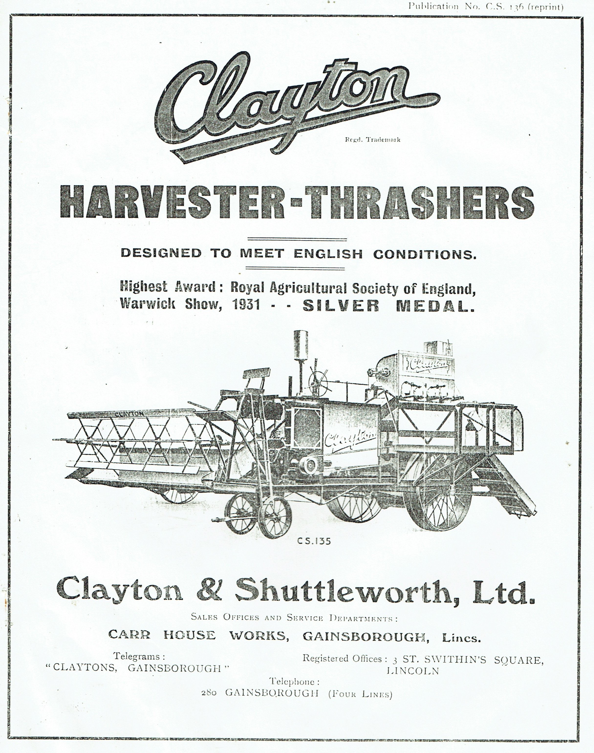 Clayton Harvester-Thrasher (Clayton & Shuttleworth, Ltd. CC BY-NC)