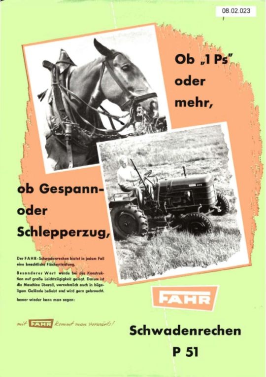 Schwadenrechen P 51 (Ausstellung und Archiv des Vereins FAHR-Schlepper-Freunde CC BY-NC-SA)