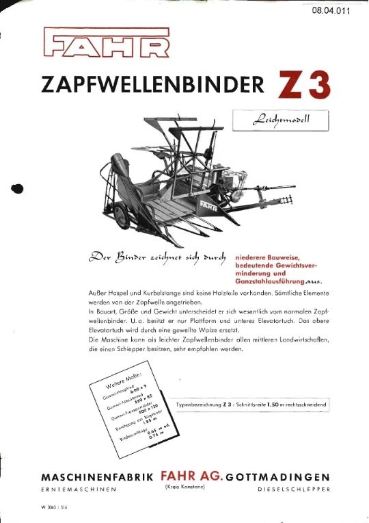 Zapfwellenbinder Z 3 Leichtmodell (Ausstellung und Archiv des Vereins FAHR-Schlepper-Freunde CC BY-NC-SA)