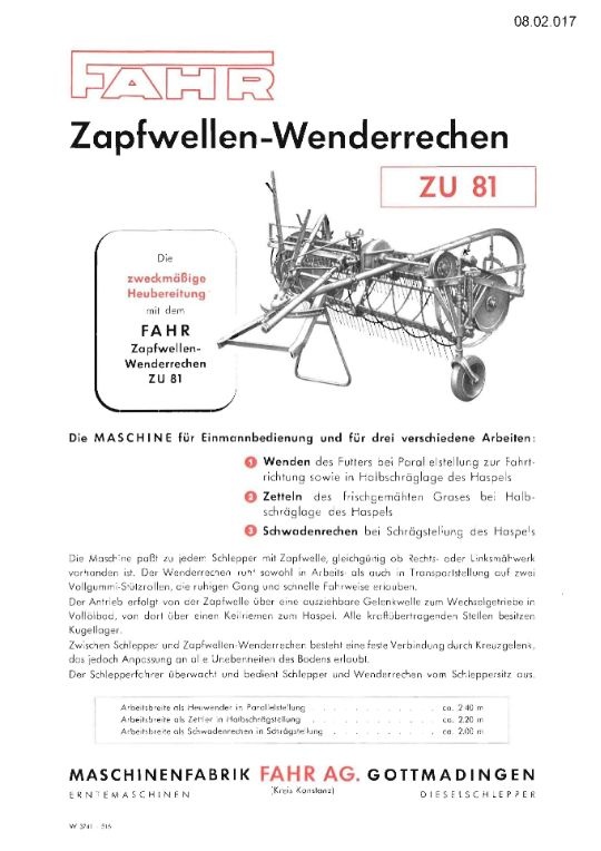 Zapfwellen-Wenderrechen ZU 81 (Ausstellung und Archiv des Vereins FAHR-Schlepper-Freunde CC BY-NC-SA)