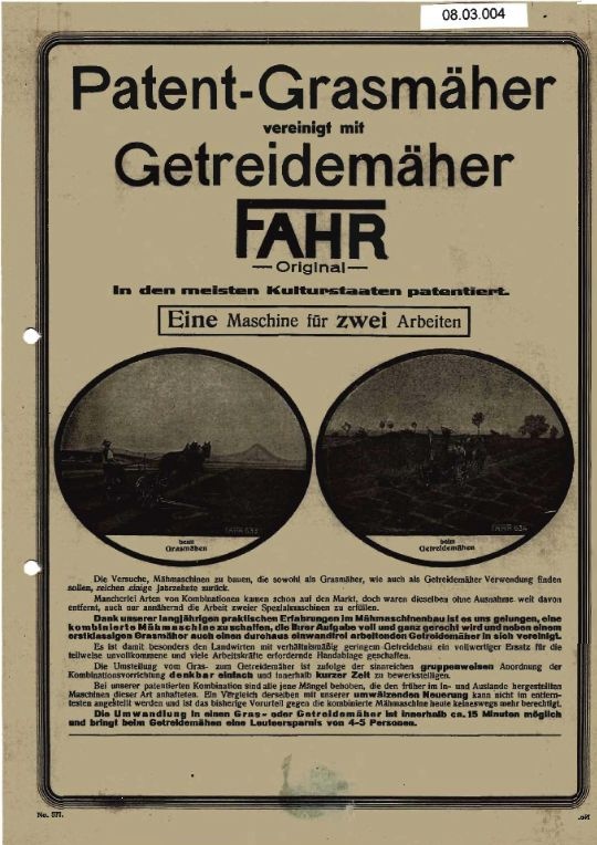 Kombinierter Gras- und Getreidemäher (Ausstellung und Archiv des Vereins FAHR-Schlepper-Freunde CC BY-NC-SA)