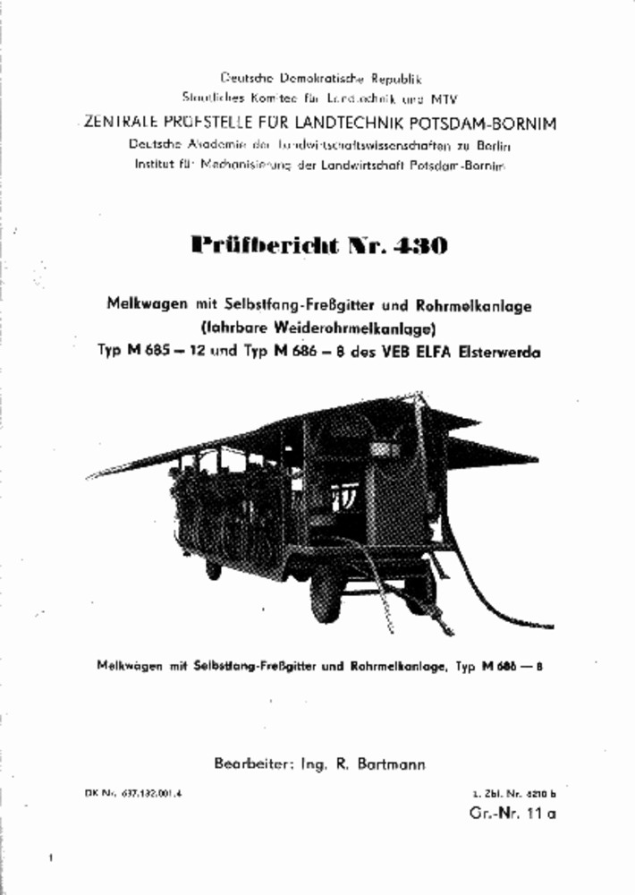 Melkwagen mit Selbstfangfreßgitter und Rohrrnelkanlage M 685-12 und M 685-6 (Deutsches Landwirtschaftsmuseum Hohenheim CC BY-NC-SA)
