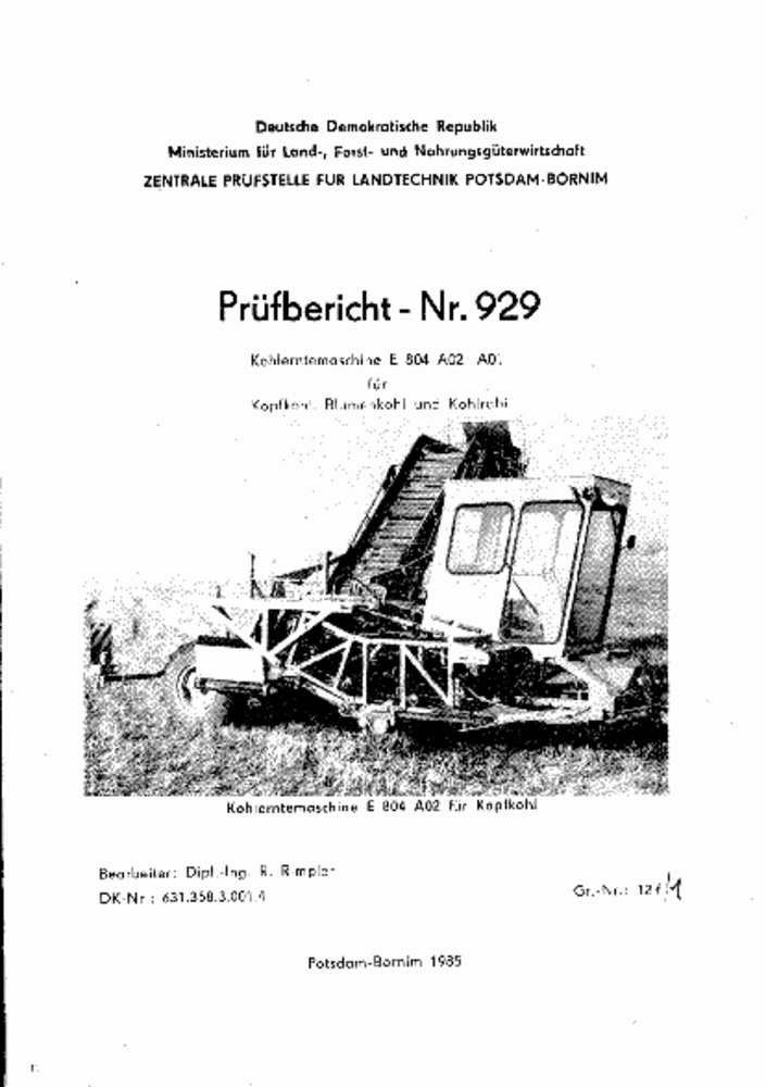 Kohlerntemaschine E 804 A 01/A 02 (Deutsches Landwirtschaftsmuseum Hohenheim CC BY-NC-SA)