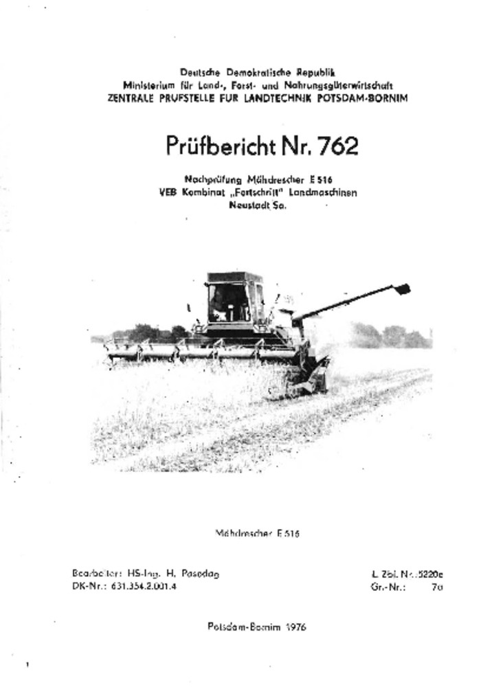 Mähdrescher E 516 Nachprüfung (Deutsches Landwirtschaftsmuseum Hohenheim CC BY-NC-SA)