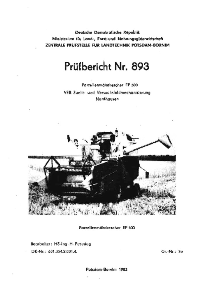 Parzellenmähdrescher EP 500 (Deutsches Landwirtschaftsmuseum Hohenheim CC BY-NC-SA)