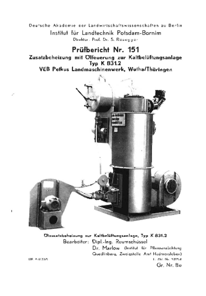Zusatzheizung mit ölfeuerung zur Kaltbelüftungsanlage K 831.2 (Deutsches Landwirtschaftsmuseum Hohenheim CC BY-NC-SA)