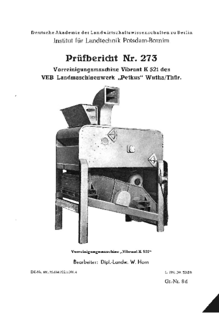Vorreinigungsmaschine &quot;Vibrant&quot; K 521 (Deutsches Landwirtschaftsmuseum Hohenheim CC BY-NC-SA)