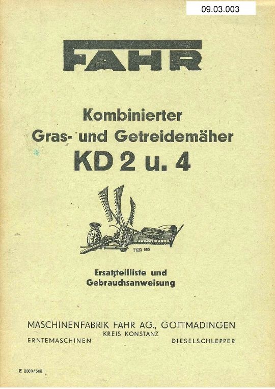 Kombinierter Gras-u.Getreidemäher KD (Ausstellung und Archiv des Vereins FAHR-Schlepper-Freunde CC BY-NC-SA)