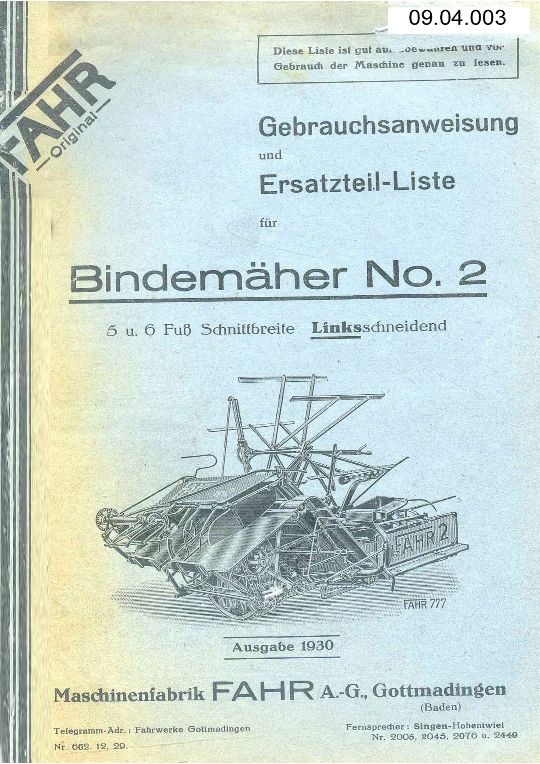 Bindemäher No. 2 (Ausstellung und Archiv des Vereins FAHR-Schlepper-Freunde CC BY-NC-SA)