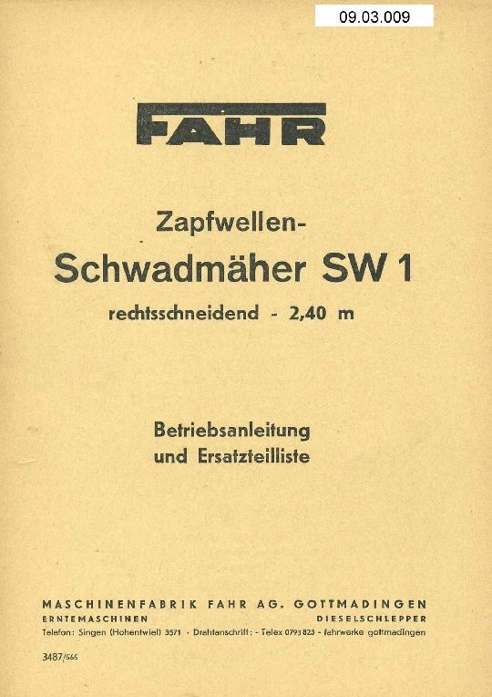Zapfwellen-Schwadmäher SW 1 (Ausstellung und Archiv des Vereins FAHR-Schlepper-Freunde CC BY-NC-SA)