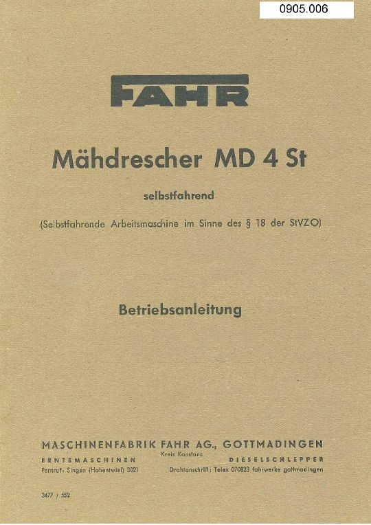 Mähdrescher MD 4 St (Ausstellung und Archiv des Vereins FAHR-Schlepper-Freunde CC BY-NC-SA)