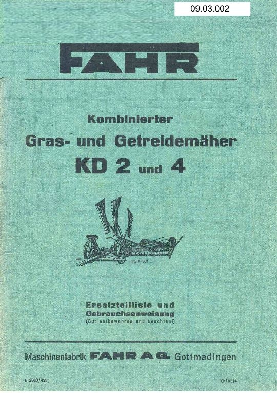 Kombinierter Gras-u.Getreidemäher KD (Ausstellung und Archiv des Vereins FAHR-Schlepper-Freunde CC BY-NC-SA)