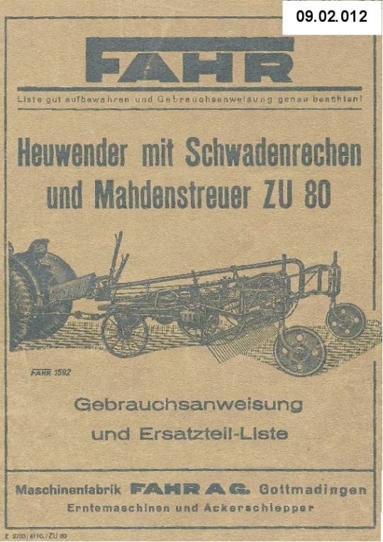 Wender mit Schwadenrechen ZU 80 (Ausstellung und Archiv des Vereins FAHR-Schlepper-Freunde CC BY-NC-SA)