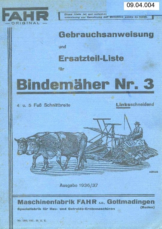 Bindemäher Nr.3 (Ausstellung und Archiv des Vereins FAHR-Schlepper-Freunde CC BY-NC-SA)