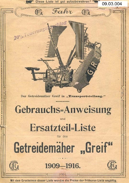 Getreidemäher &quot;Greif&quot; (Ausstellung und Archiv des Vereins FAHR-Schlepper-Freunde CC BY-NC-SA)
