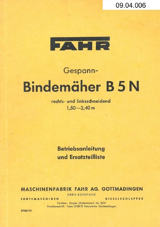 Bindemäher B 5 N (Ausstellung und Archiv des Vereins FAHR-Schlepper-Freunde CC BY-NC-SA)