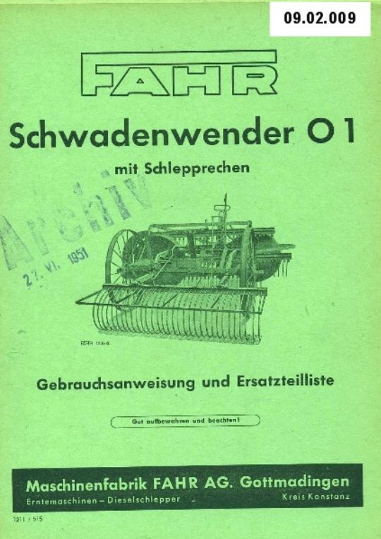Schwadenwender O 1 (Ausstellung und Archiv des Vereins FAHR-Schlepper-Freunde CC BY-NC-SA)