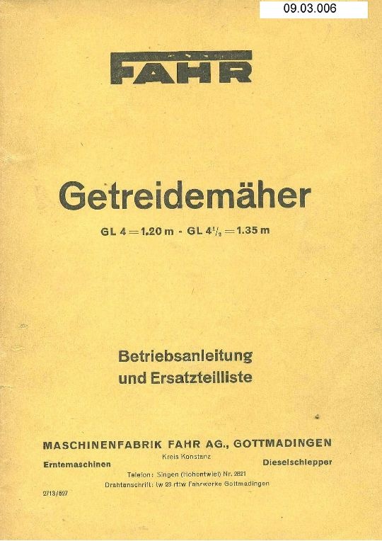 Getreidemäher GL 4 (Ausstellung und Archiv des Vereins FAHR-Schlepper-Freunde CC BY-NC-SA)