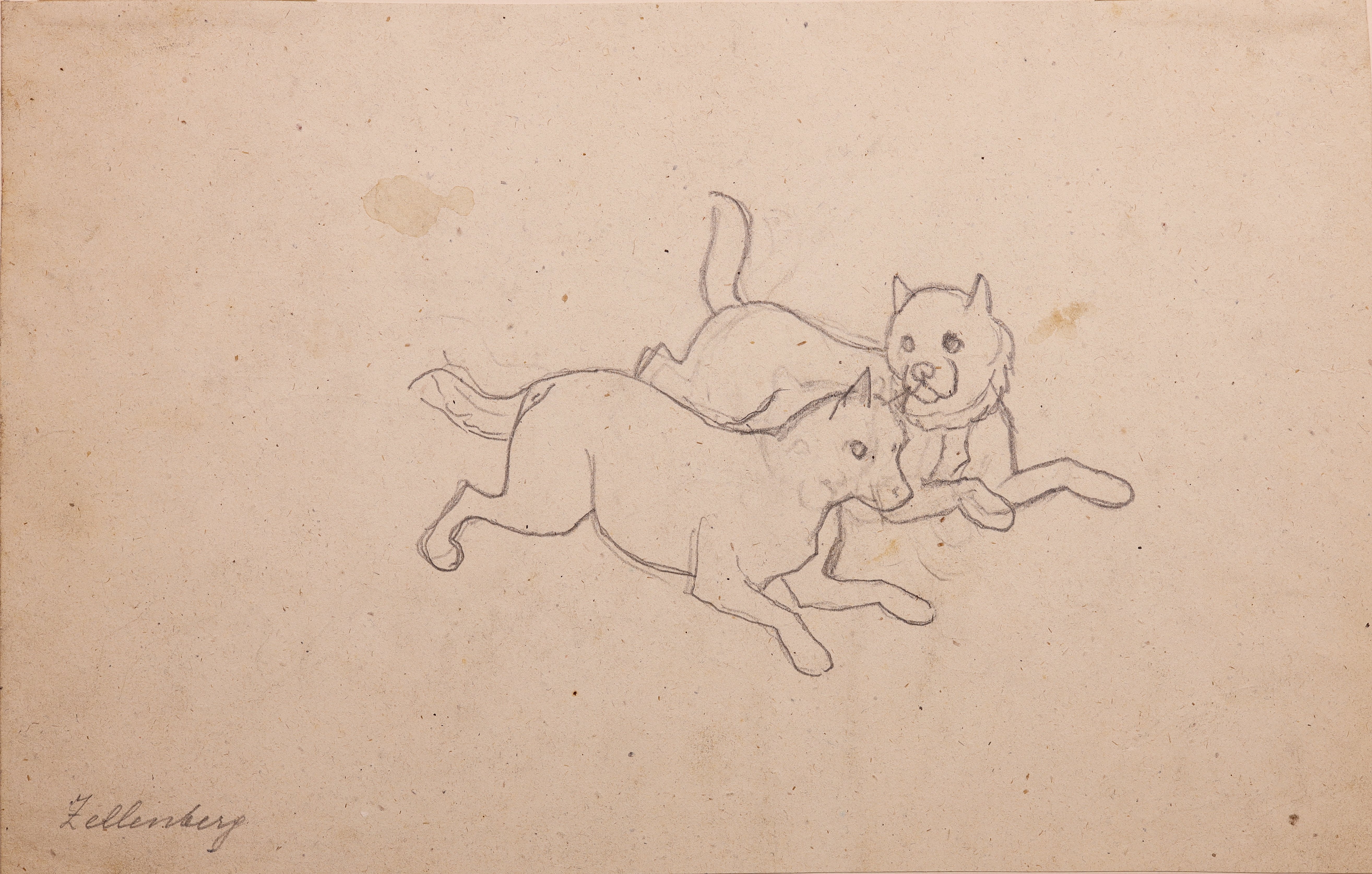 Zwei nach rechts laufende Hunde (verso: Zwei Jagdhunde und ein sich versteckender Hase) (Stift Heiligenkreuz CC BY-NC-SA)