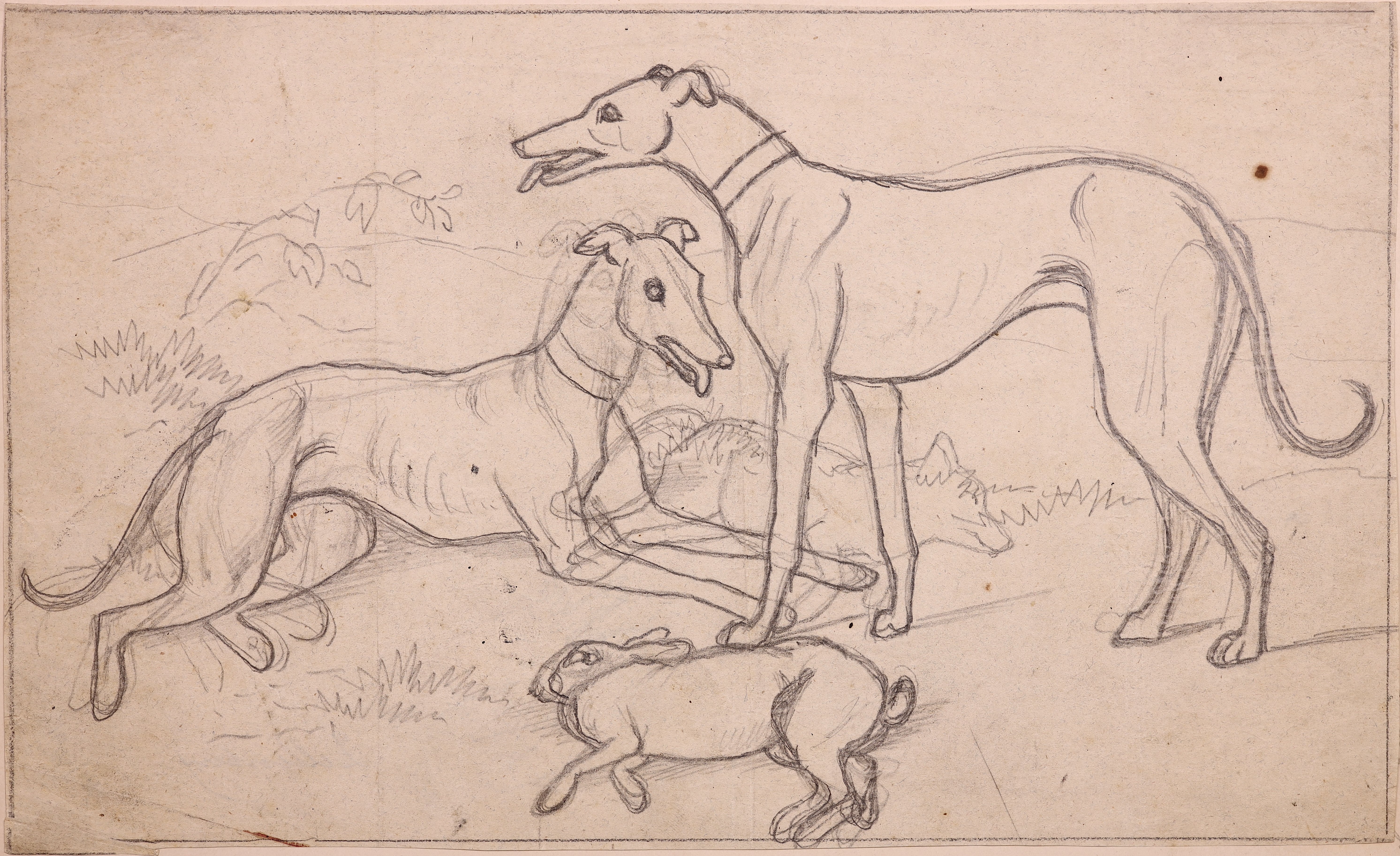 Zwei Windhunde mit Jagdbeute (Stift Heiligenkreuz CC BY-NC-SA)