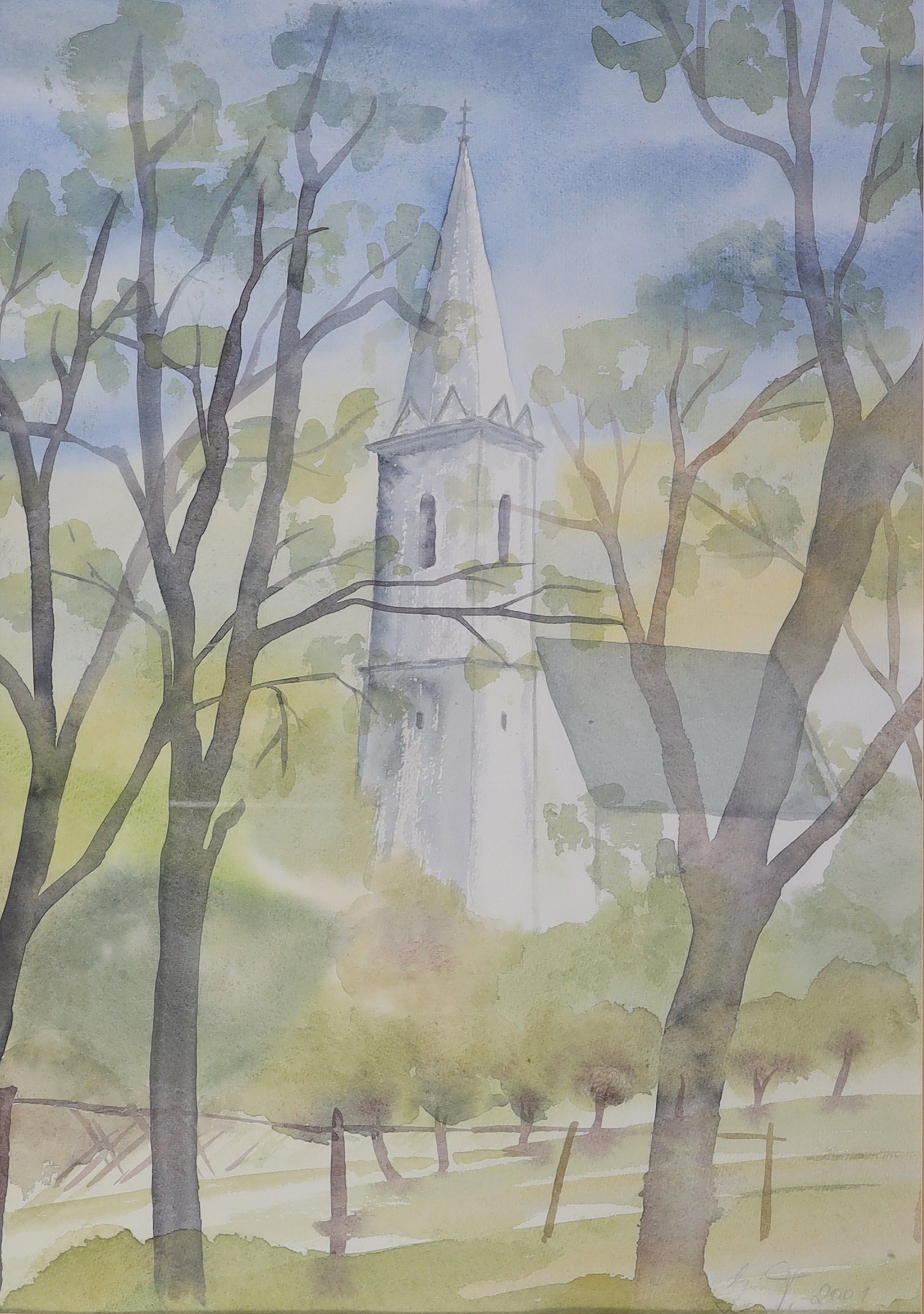 Eine Kirche hinter Bäumen (Stift Heiligenkreuz CC BY-NC-SA)