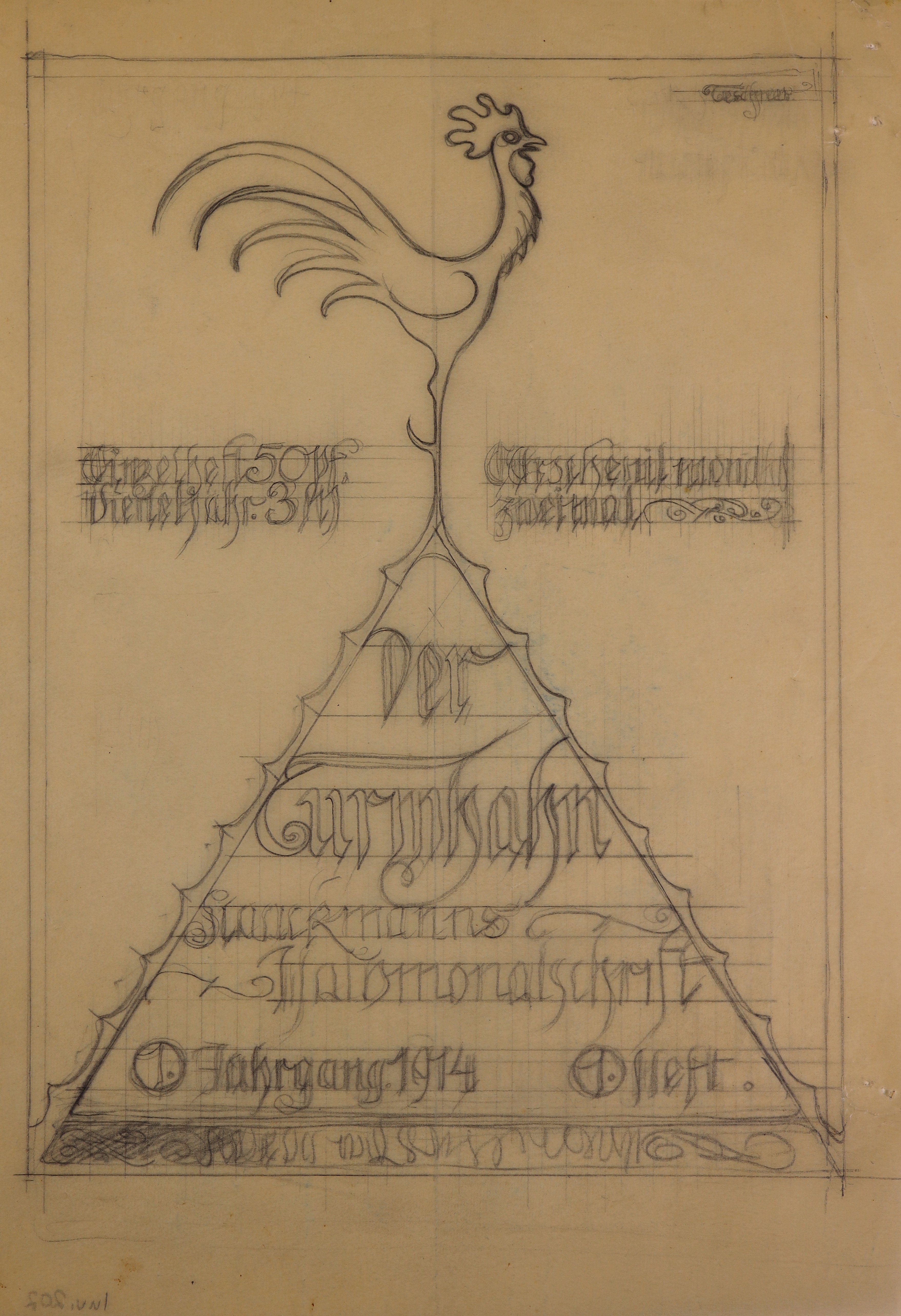 Umschlagentwurf für die Zeitschrift "Der Turmhahn", 1914 (Stift Heiligenkreuz CC BY-NC-SA)