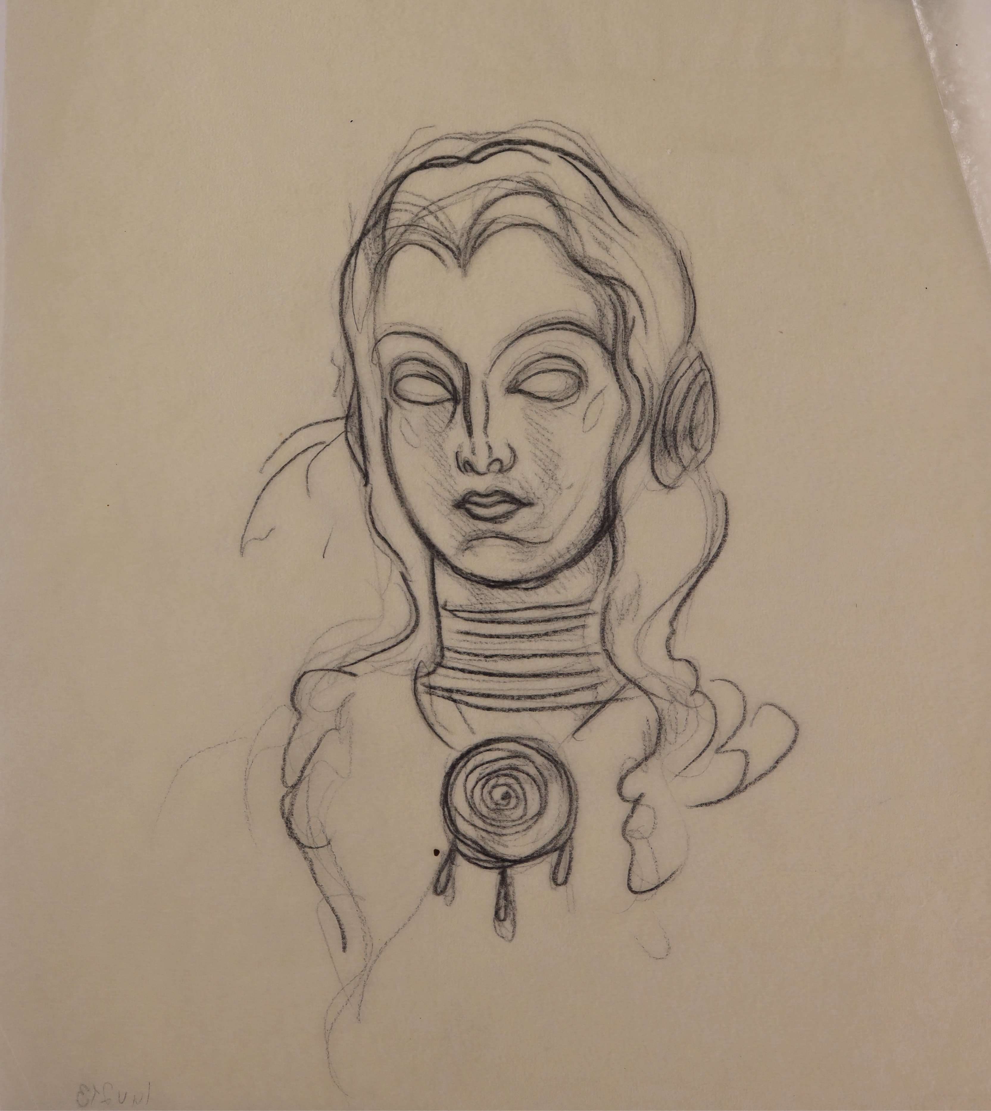 Entwurf für einen Frauenkopf mit leeren Augen (Puppenentwurf) (Stift Heiligenkreuz CC BY-NC-SA)