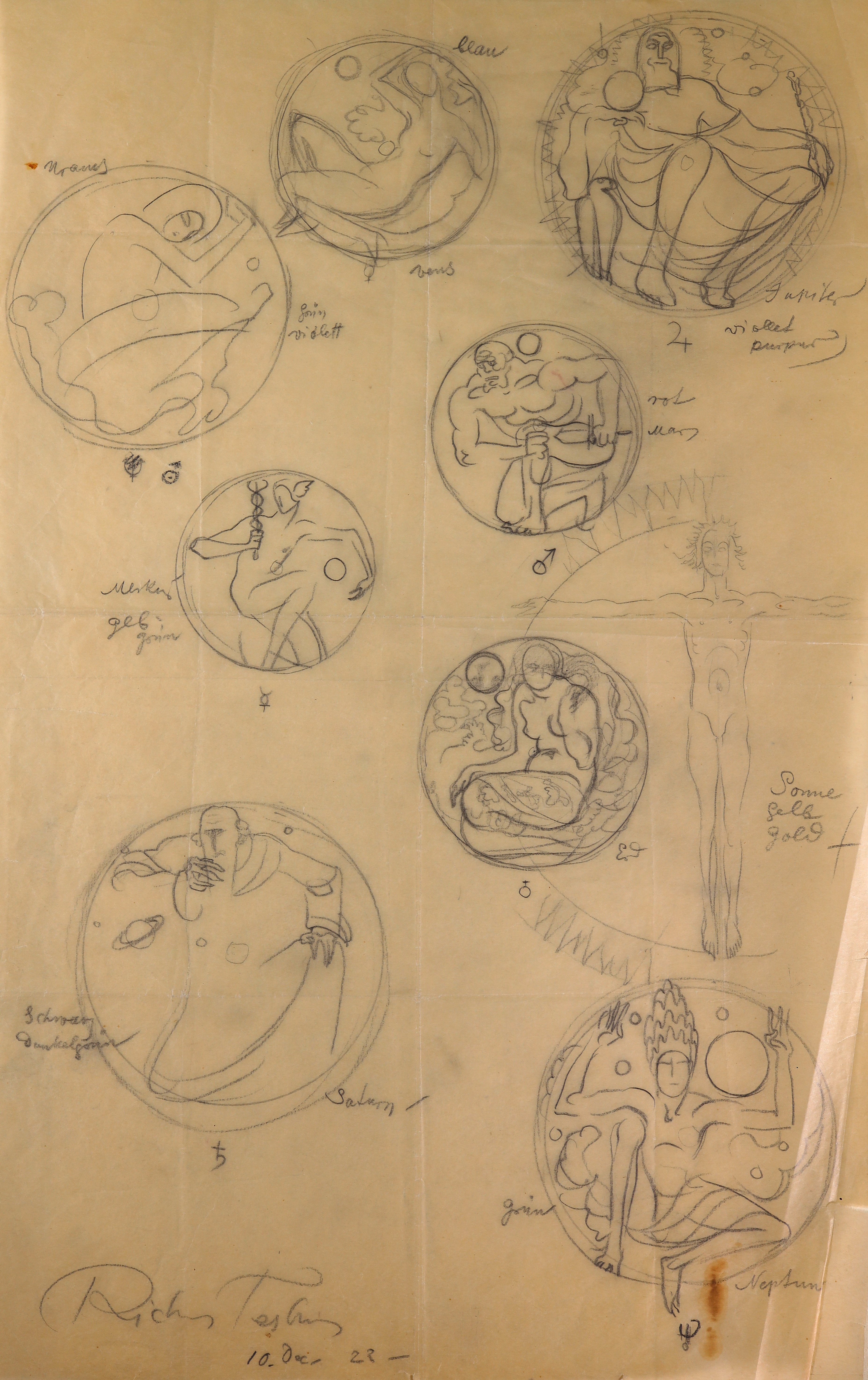 Studien für die Grafik "Planetarium" (1923) (Stift Heiligenkreuz CC BY-NC-SA)