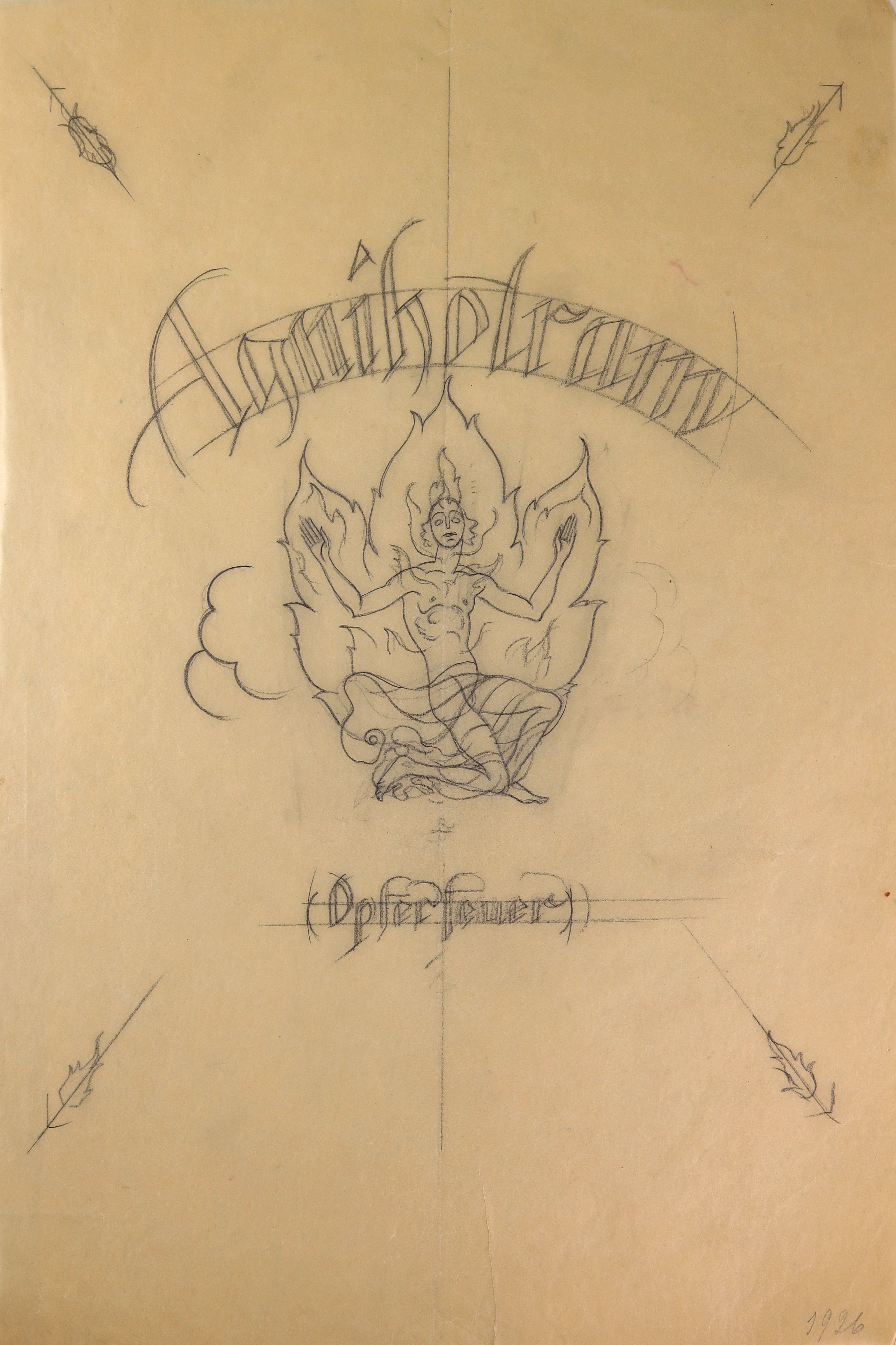 Entwurf für den Buchumschlag von "Agnihotram ( Opferfeuer )", 1926 (Stift Heiligenkreuz CC BY-NC-SA)