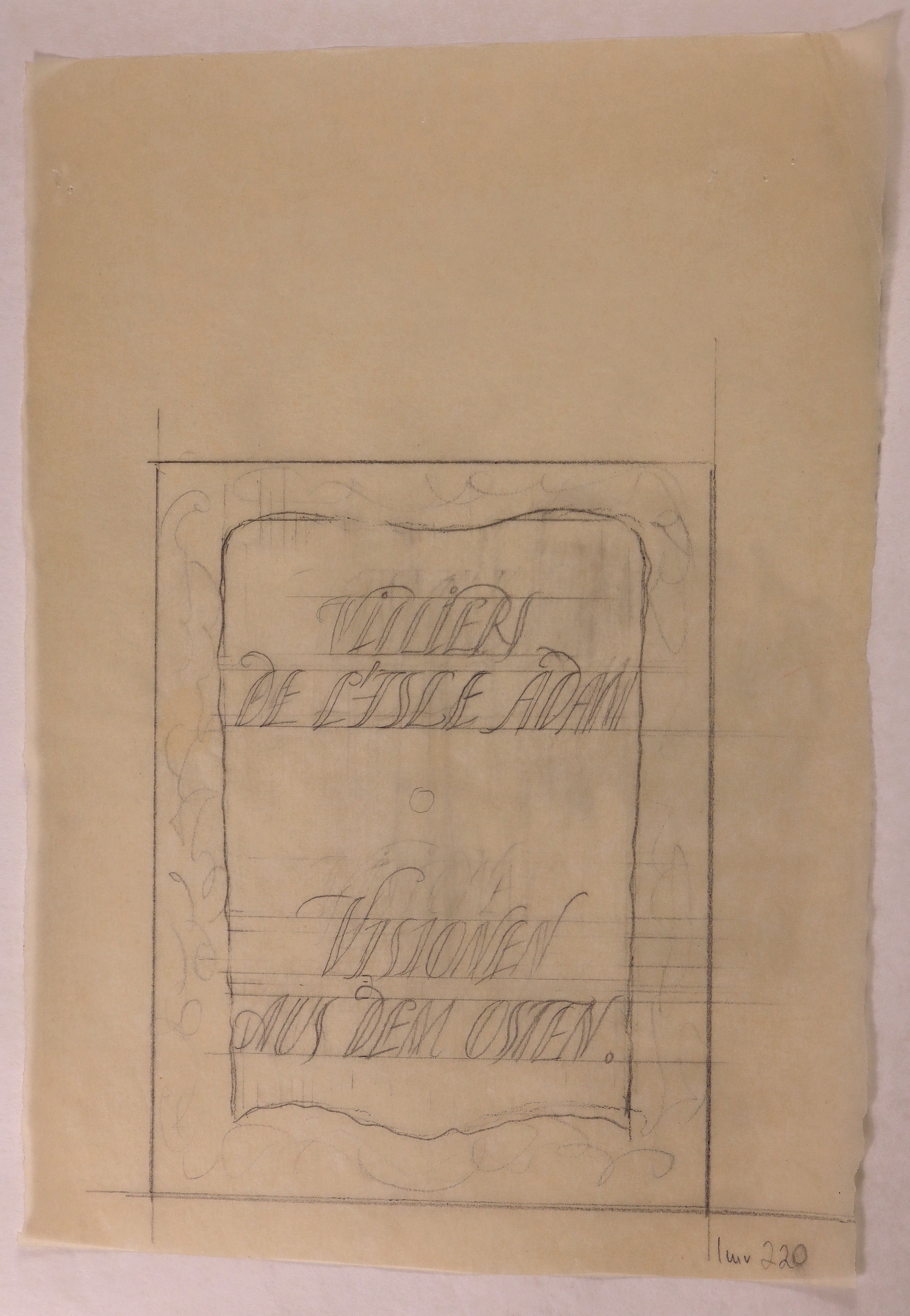 Entwurf für das Titelblatt des Buches "Visionen aus dem Osten" von Villiers de L’Isle-Adam, 1921 (mit ornamentaler Rahmung) (Stift Heiligenkreuz CC BY-NC-SA)