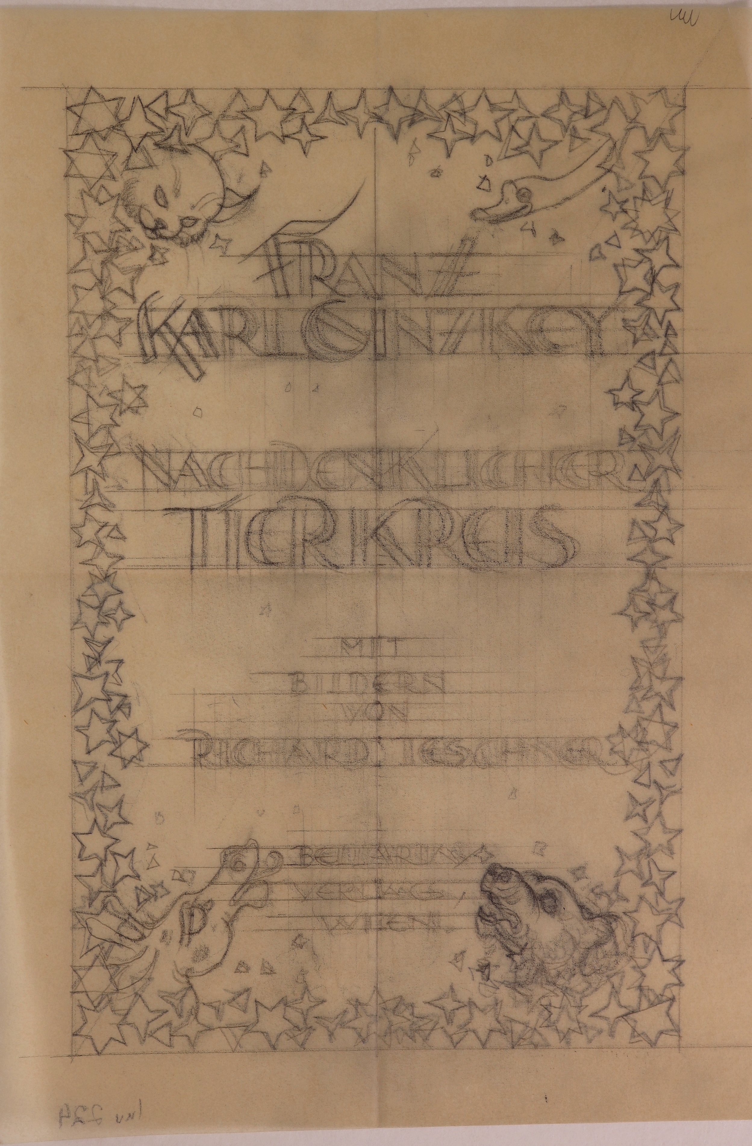 Entwurf für den Umschlag des Buches "Nachdenklicher Tierkreis" von Franz Karl Ginzkey (Stift Heiligenkreuz CC BY-NC-SA)
