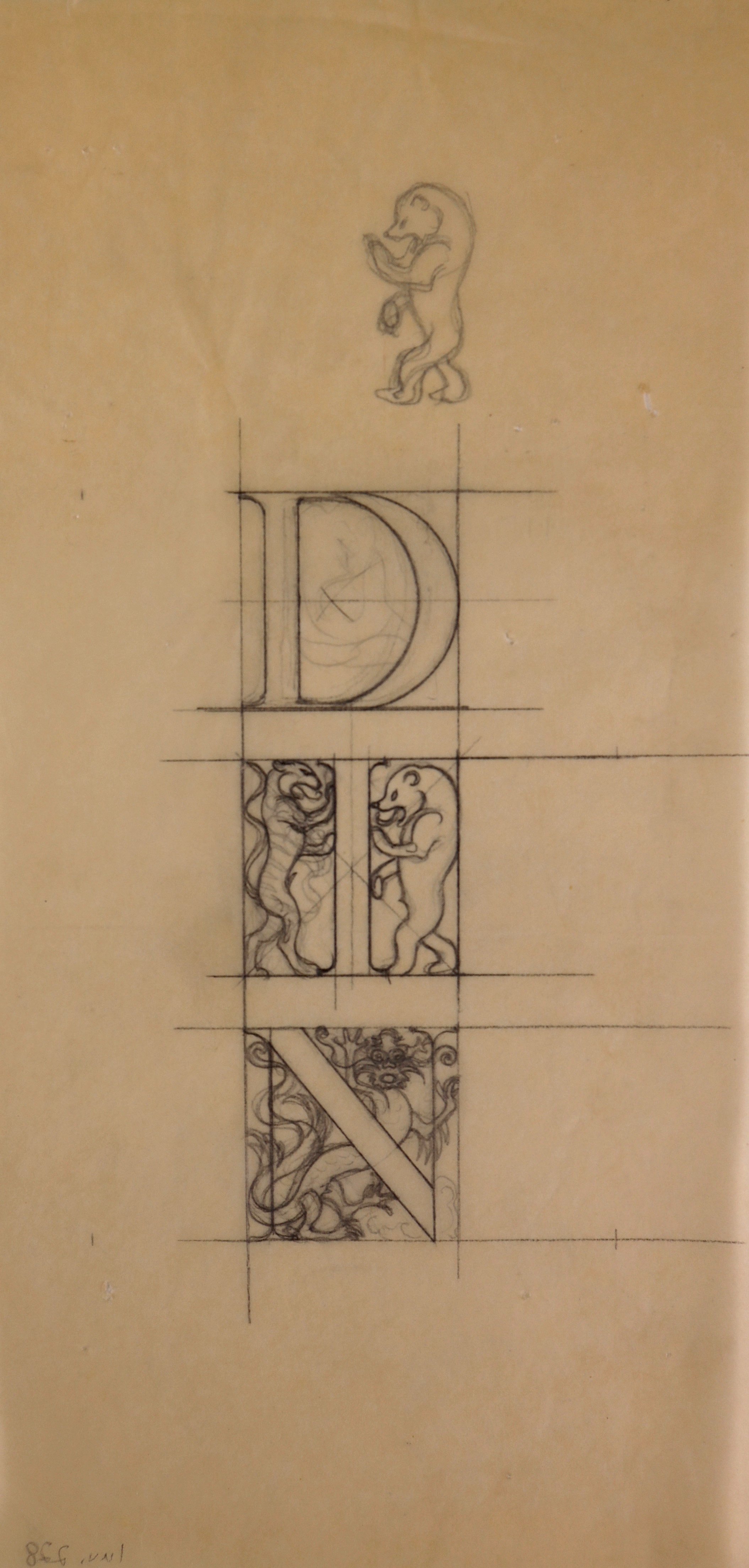 Entwürfe für drei Initialen mit Tieren in "Visionen aus dem Osten" von Auguste Comte de Villiers de l'Isle-Adam" (1921) (Stift Heiligenkreuz CC BY-NC-SA)