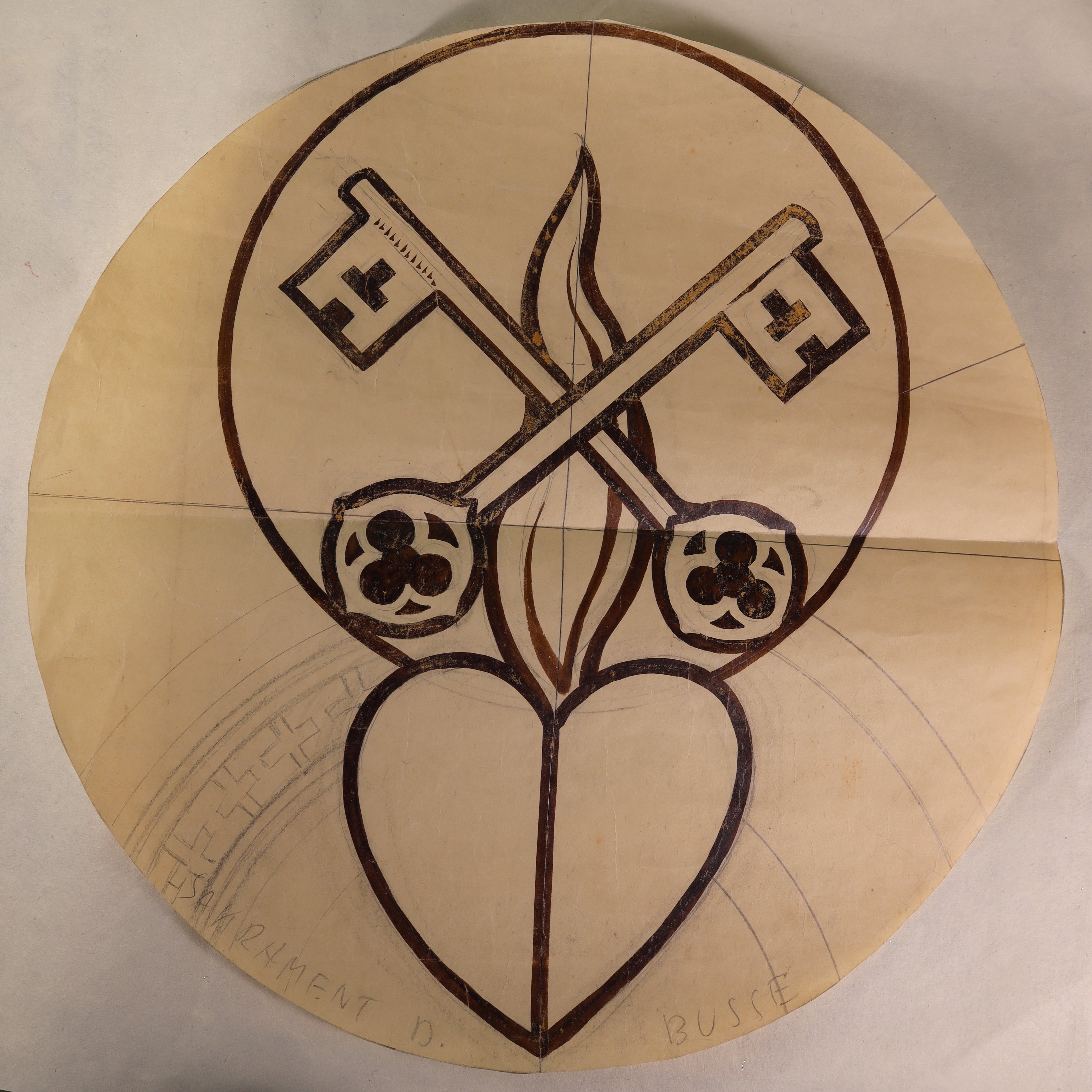 Herz mit Flamme und Schlüsseln Petri als Symbol des Sakramentes der Buße (Glasmalereientwurf) (Stift Heiligenkreuz CC BY-NC-SA)