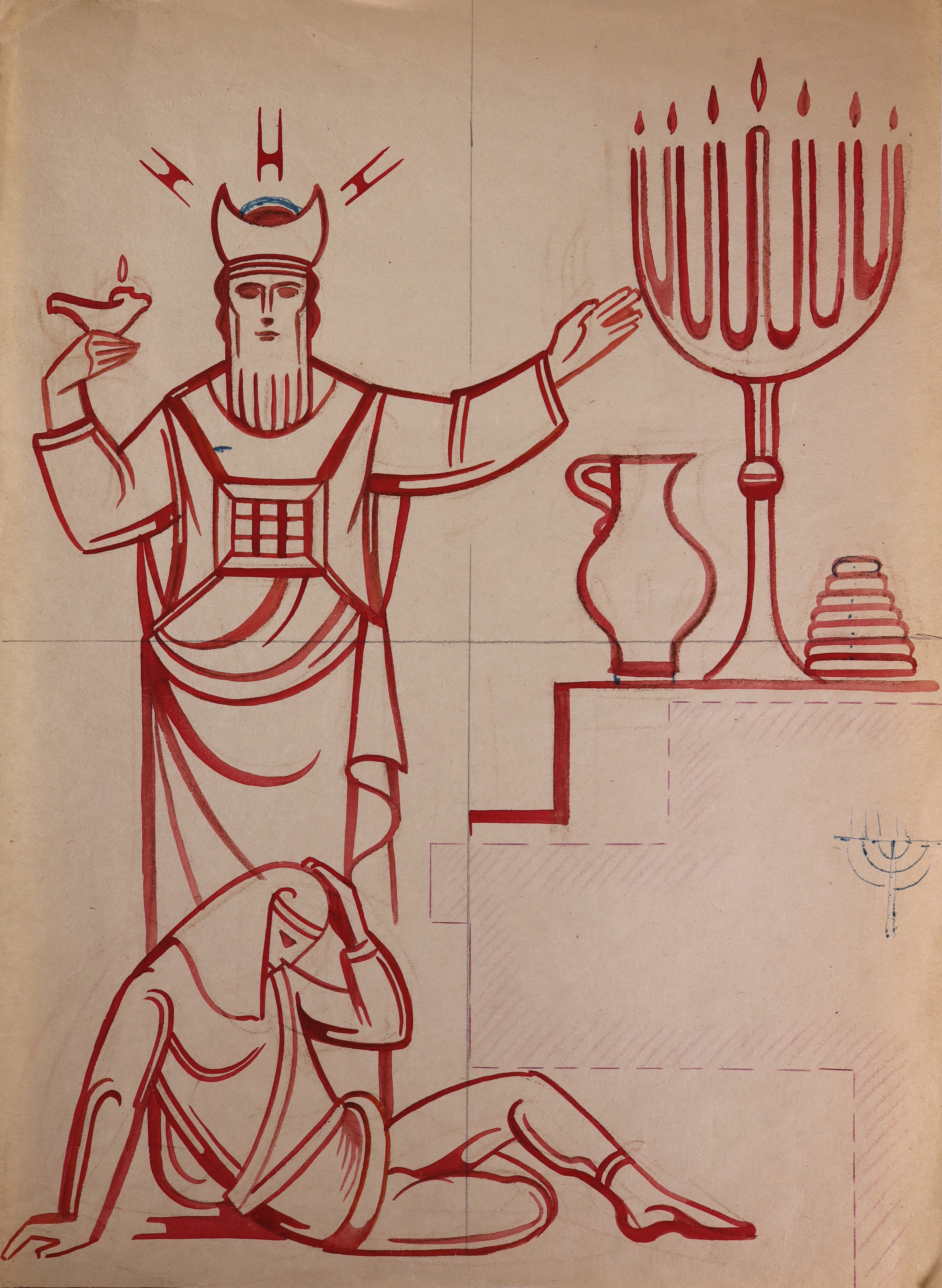 Der Hohepriester Aaron mit Öllampe und Siebenarmigem Leuchter, zu seinen Füßen der überwundene Pharao (Stift Heiligenkreuz CC BY-NC-SA)