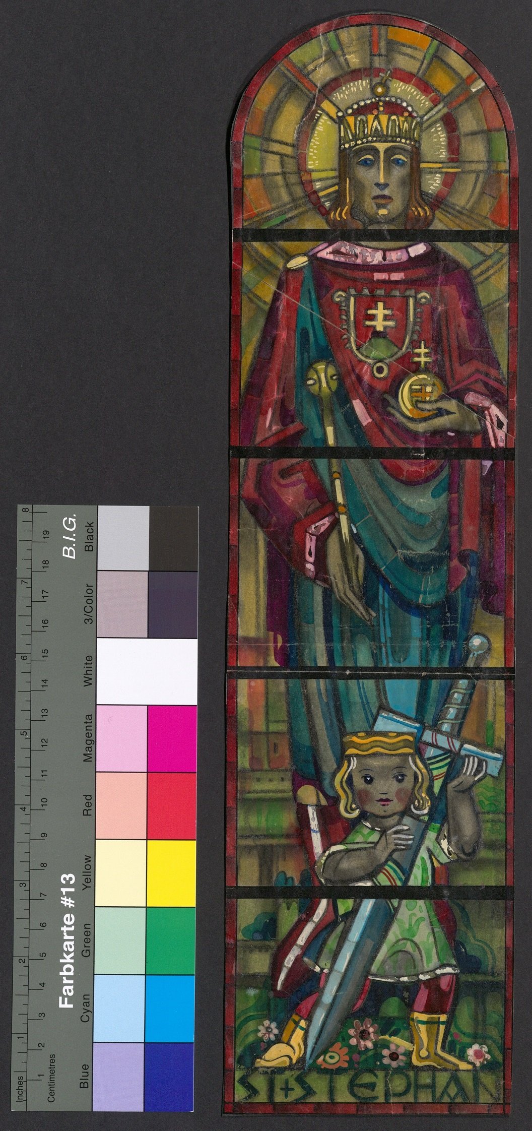 Entwurf eines Kirchenfensters, Hl. Stephan von Ungarn (Stift Heiligenkreuz CC BY-NC-ND)