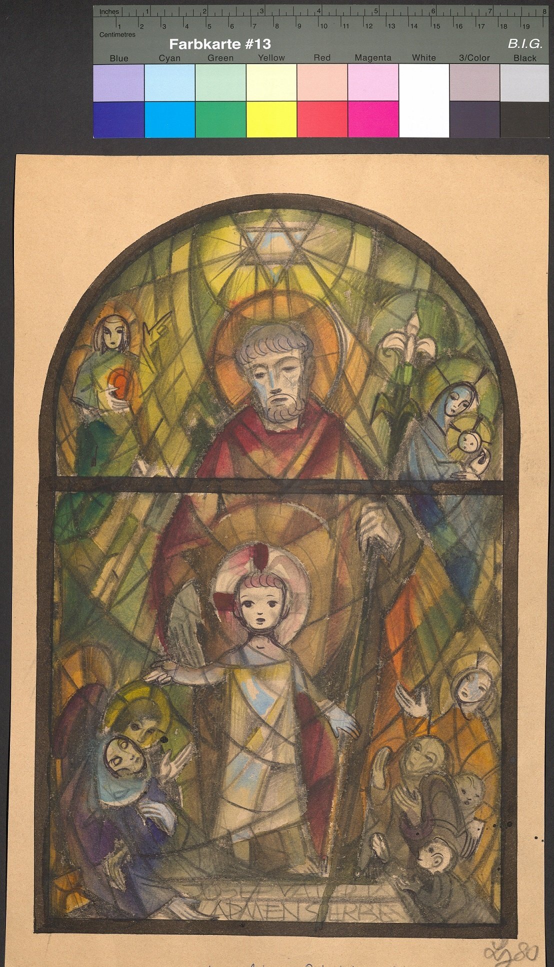Entwurf eines Kirchenfensters, Hl. Josef mit Jesuskind (Stift Heiligenkreuz CC BY-NC-ND)