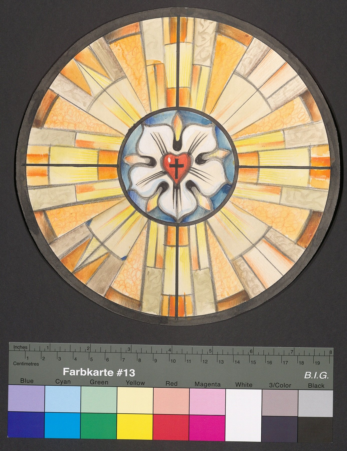 Entwurf eines Kirchenfensters, Lutherrose (Stift Heiligenkreuz CC BY-NC-ND)