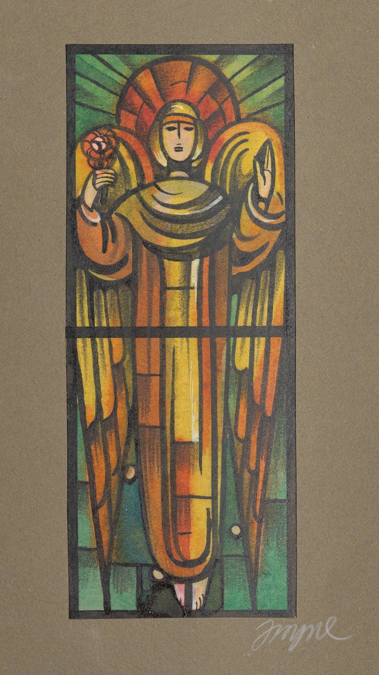 Entwurf eines Kirchenfensters, Engel mit roter Blume (Stift Heiligenkreuz CC BY-NC-SA)