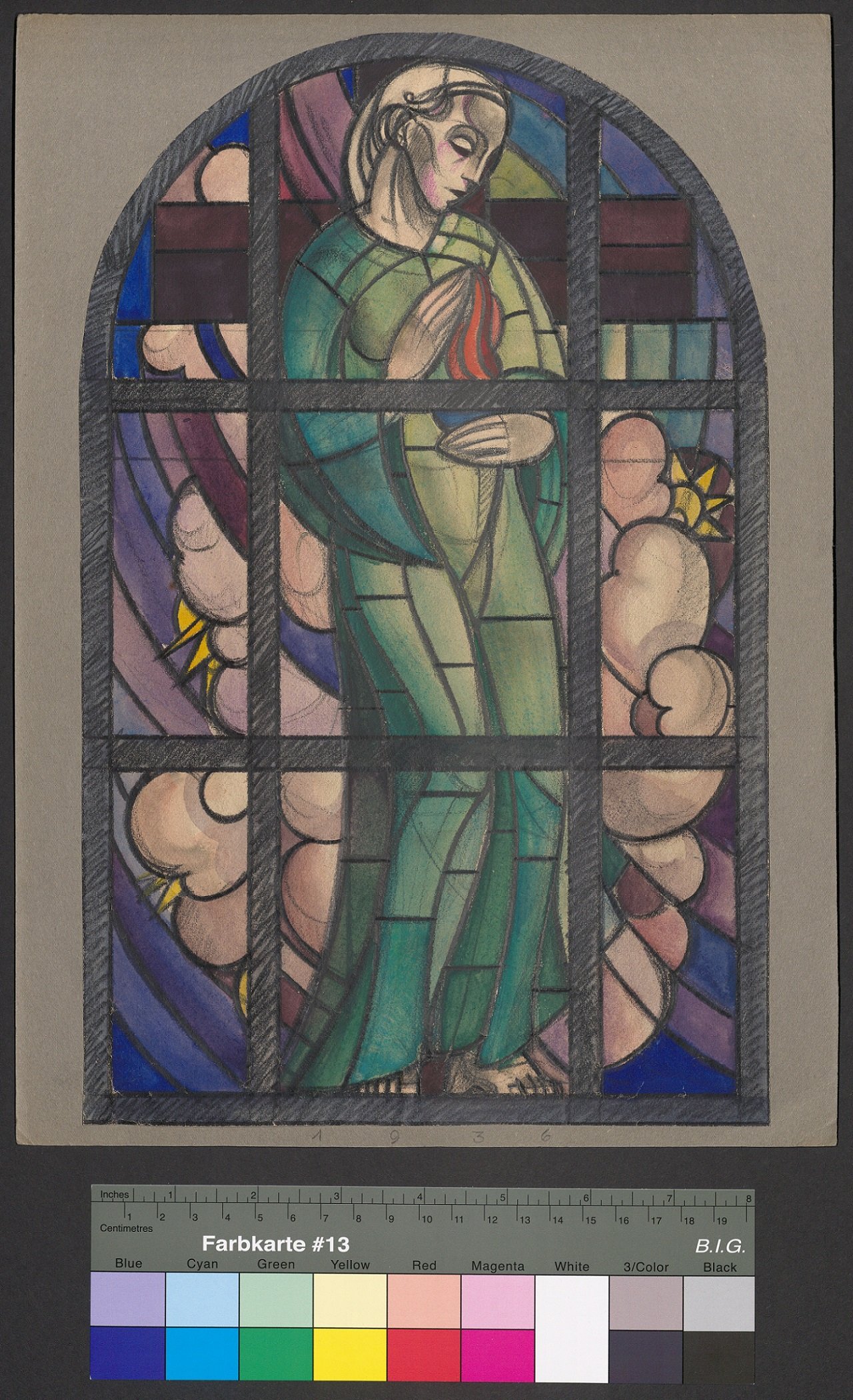 Entwurf eines Kirchenfensters, Allegorie (Frau mit Flamme) (Stift Heiligenkreuz CC BY-NC-ND)