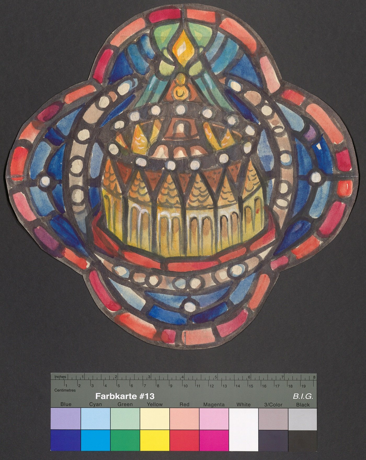 Entwurf eines Kirchenfensters, Vierpass mit Krone (Stift Heiligenkreuz CC BY-NC-ND)