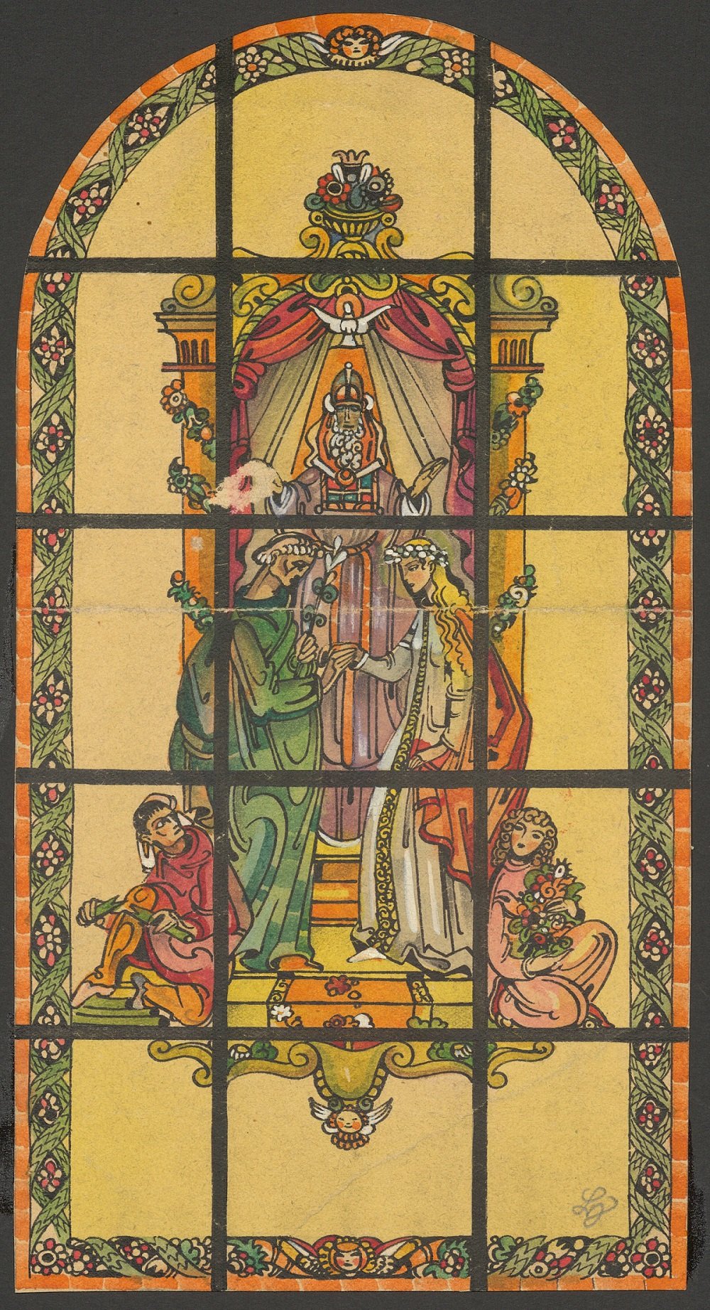 Orgelfensterentwurf für die Kirche St. Josef ob der Laimgrube in Wien, Vermählung Mariä (Stift Heiligenkreuz CC BY-NC-ND)