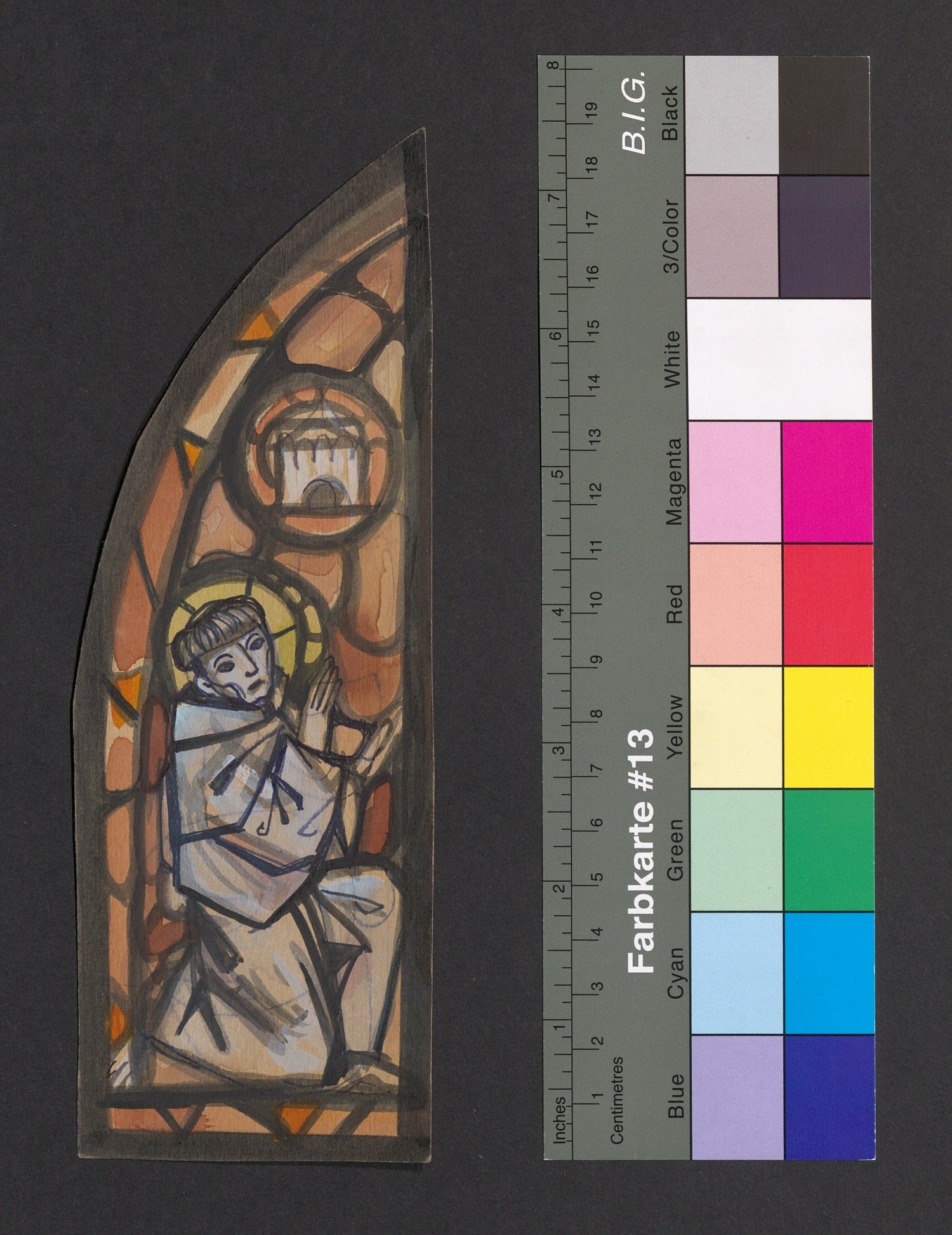 Entwurf eines Kirchenfensters, Kniender Heiliger (Stift Heiligenkreuz CC BY-NC-ND)