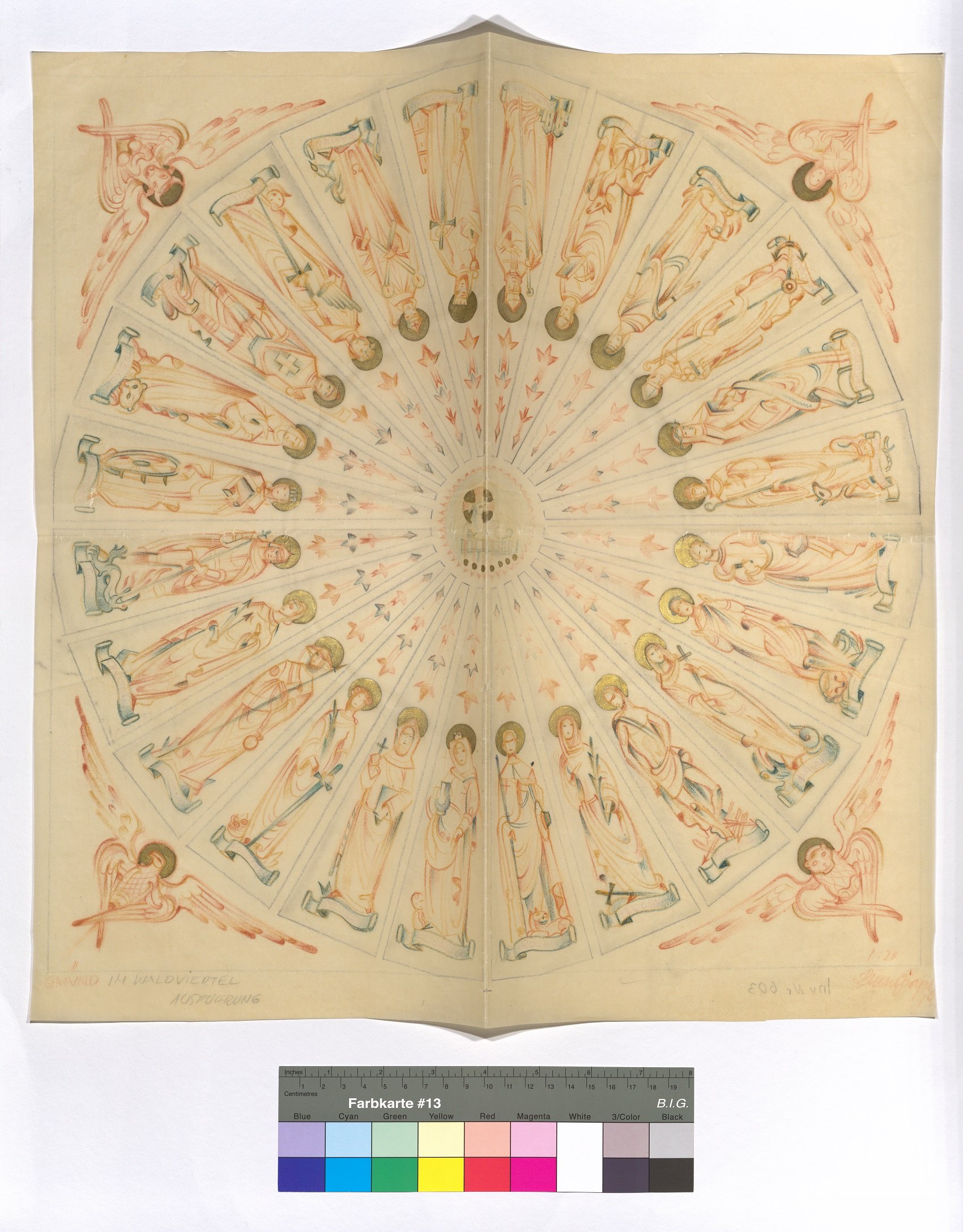 Entwurf für die Decke der Herz-Jesu-Kirche in Gmünd, Versammlung der vierundzwanzig Ältesten um das Lamm Gottes (Stift Heiligenkreuz CC BY-NC-ND)