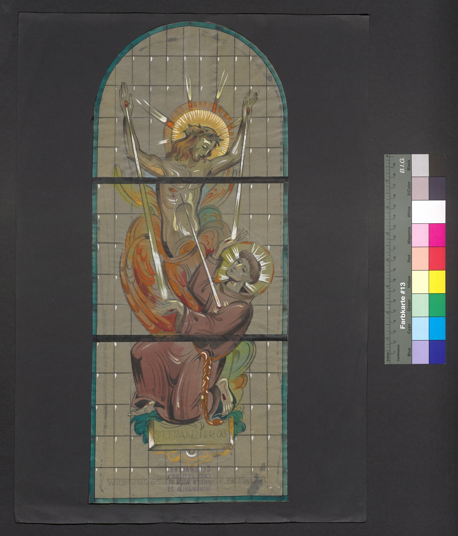 Entwurf Kirchenfenster, Stigmatisation des Hl. Frans von Assisi (II) (Stift Heiligenkreuz CC BY-NC-ND)