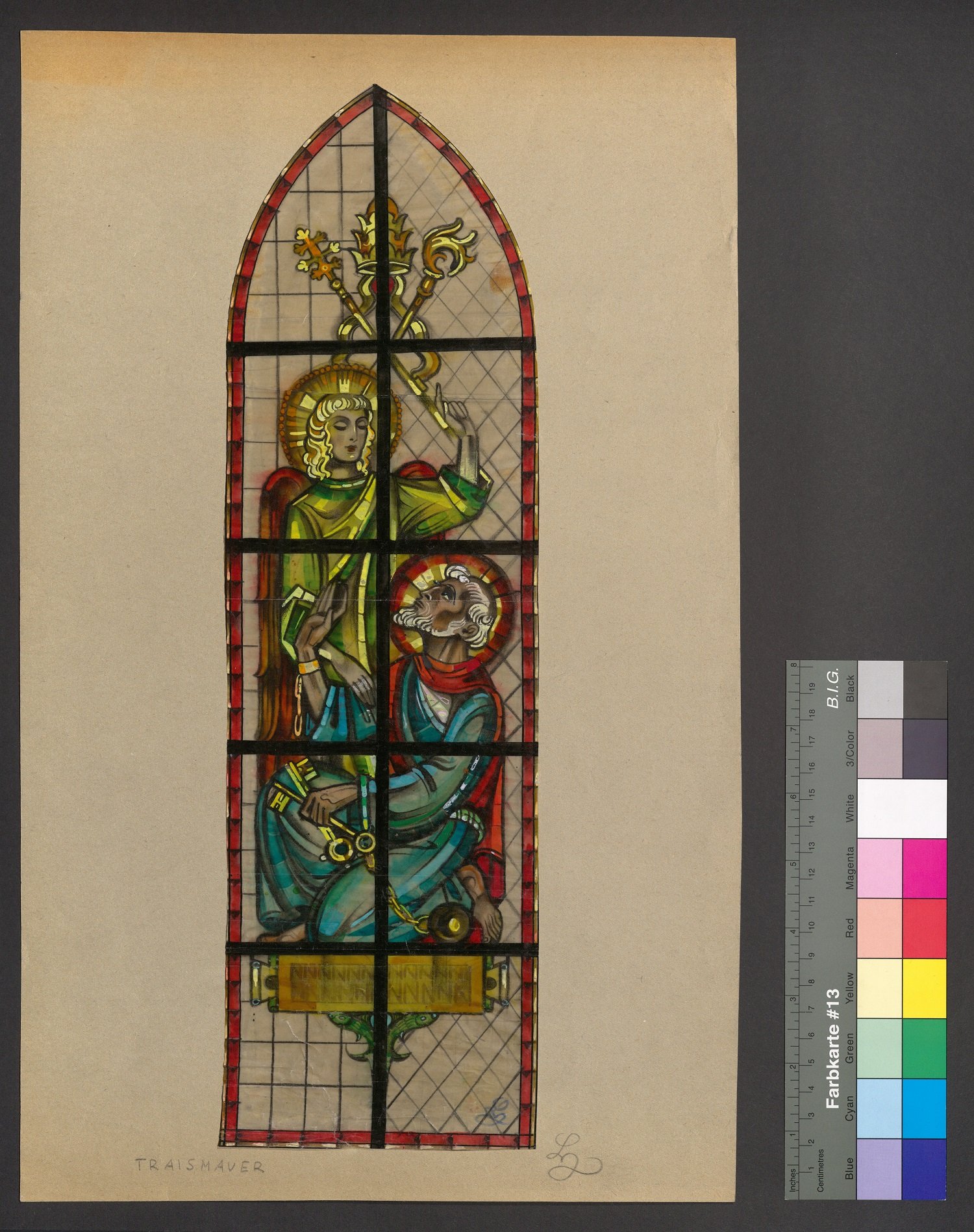 Entwurf Kirchenfenster, Engel und Hl. Petrus (Stift Heiligenkreuz CC BY-NC-ND)