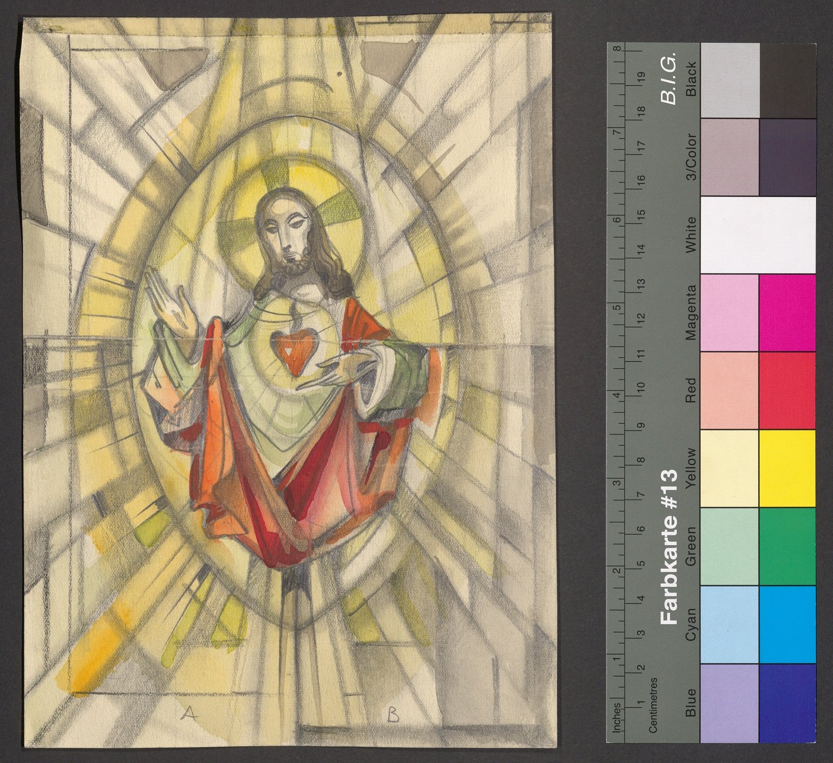 Entwurf eines Kirchenfensters, Heiligstes Herz Jesu (Stift Heiligenkreuz CC BY-NC-ND)
