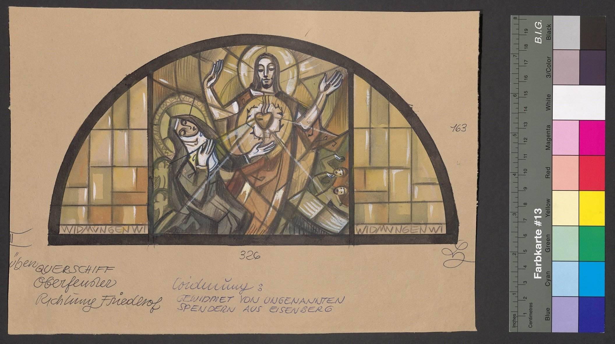 Entwurf eines Kirchenfensters, Das hl. Herz Jesu erscheint der Hl. Margareta Maria Alacoque (Stift Heiligenkreuz CC BY-NC-ND)