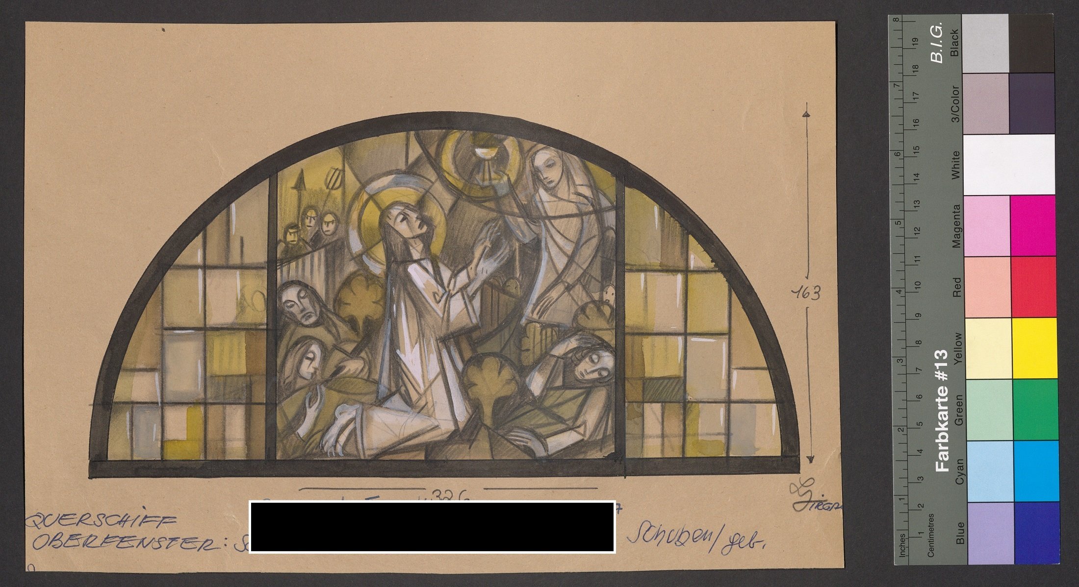 Entwurf eines Kirchenfensters, Betender Jesus im Garten Gethsemane (Stift Heiligenkreuz CC BY-NC-ND)