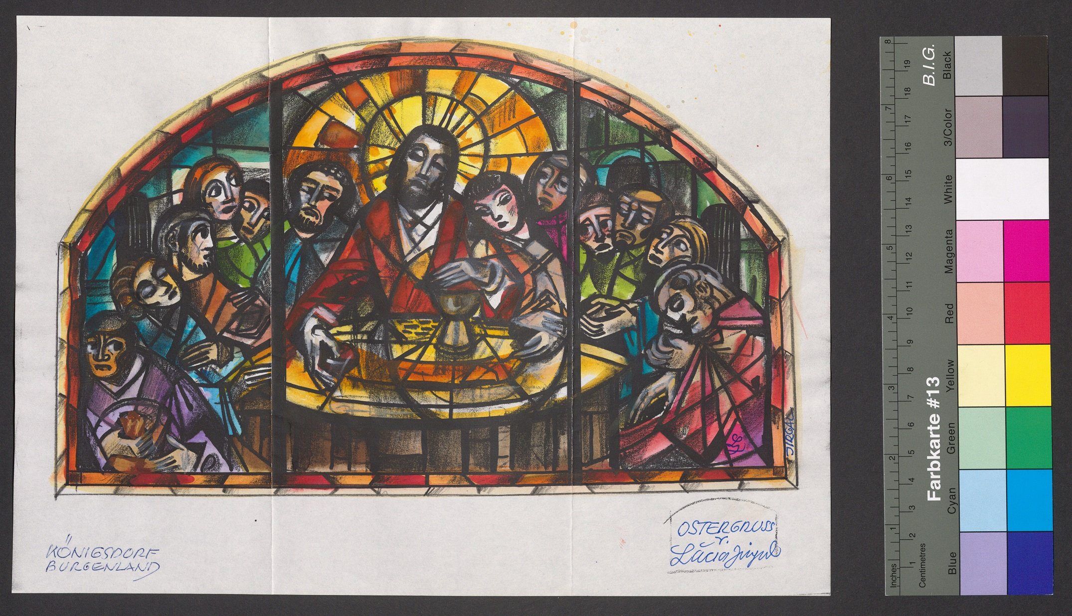 Entwurf eines Kirchenfenster, Das letzte Abendmahl (Stift Heiligenkreuz CC BY-NC-ND)