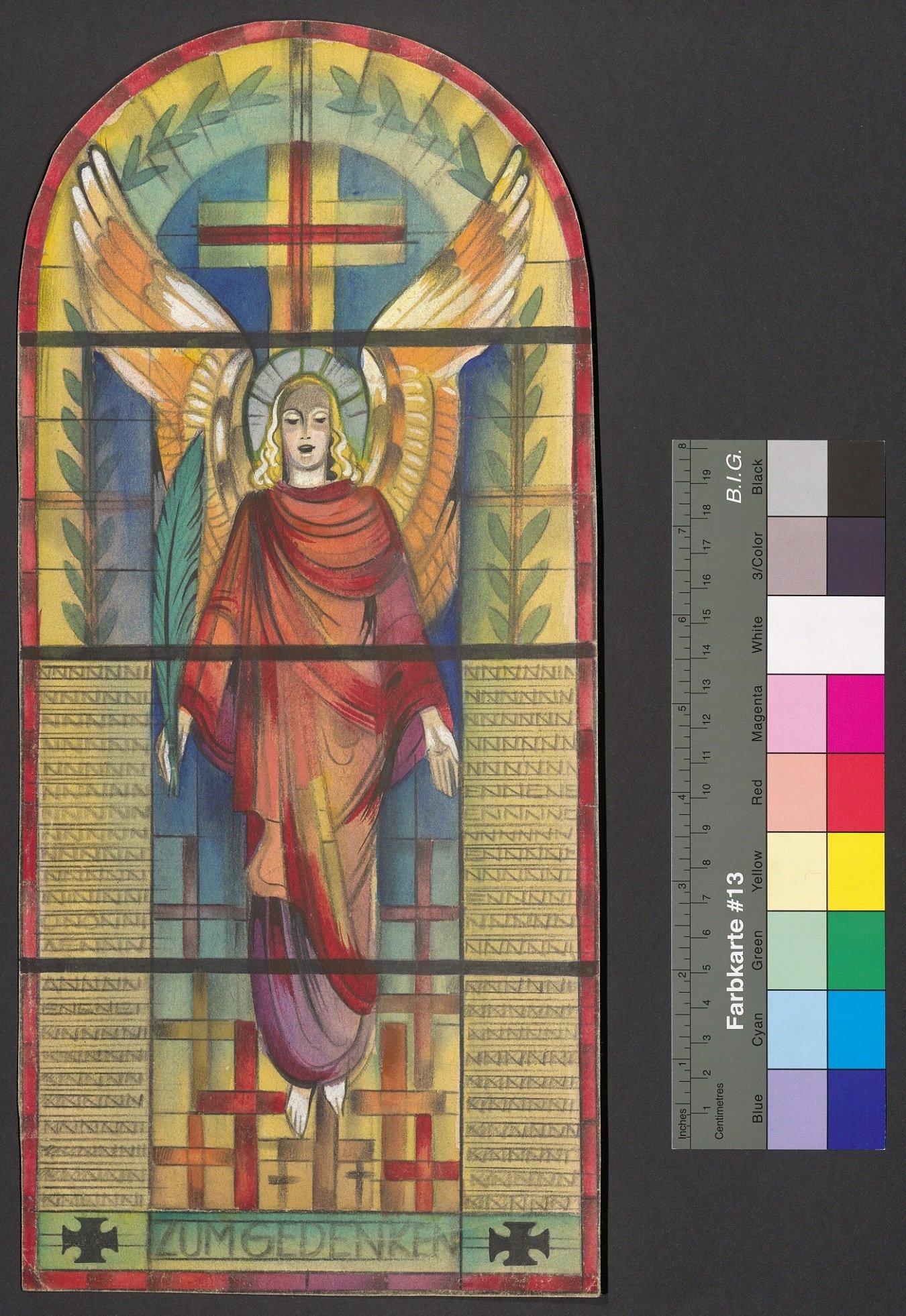 Entwurf eines Kirchenfensters, Engel mit Palmzweig (Stift Heiligenkreuz CC BY-NC-ND)